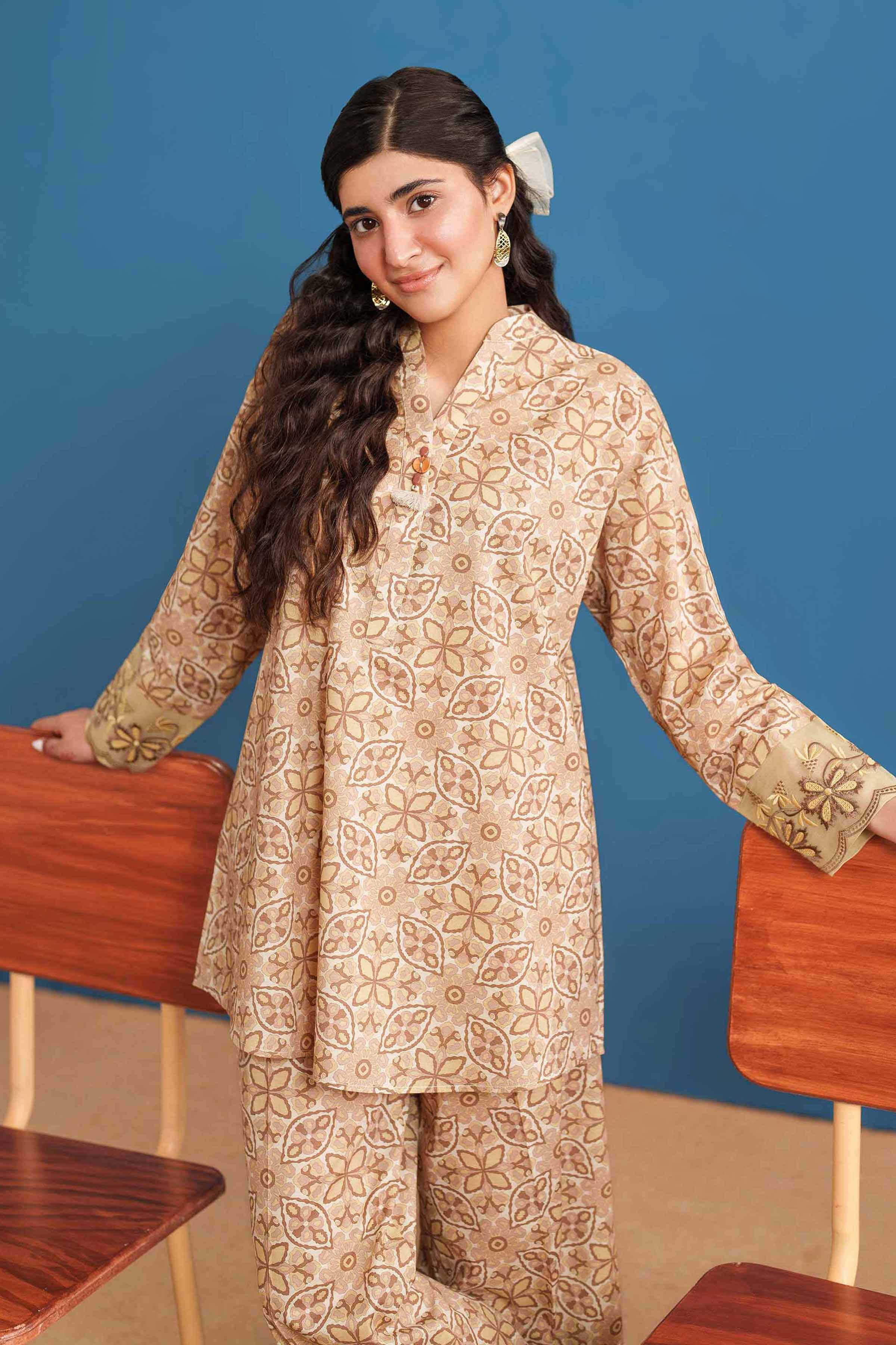 2 Piece - Printed Embroidered Suit - PE25-533
