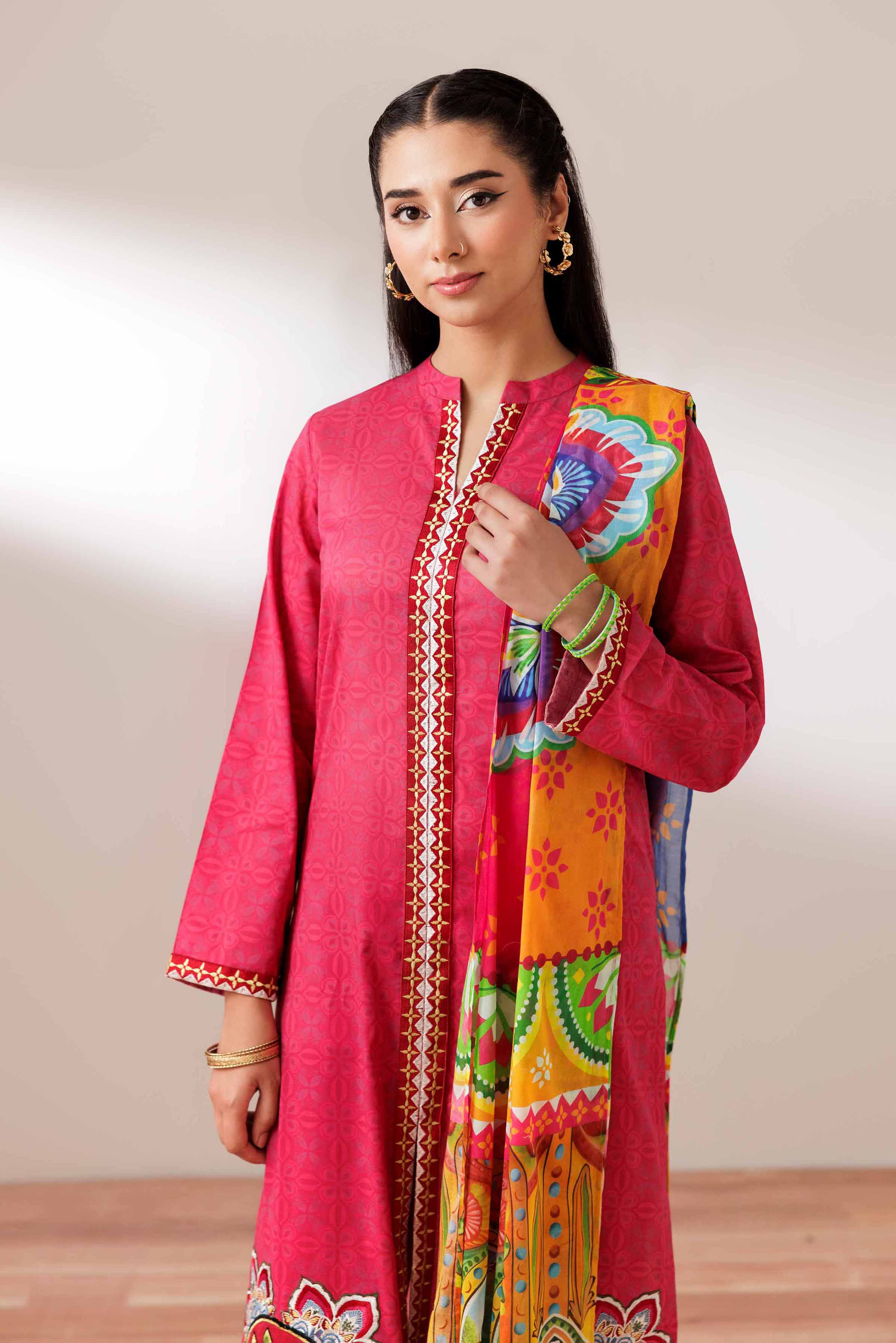 3 Piece - Printed Embroidered Suit - PS25-274