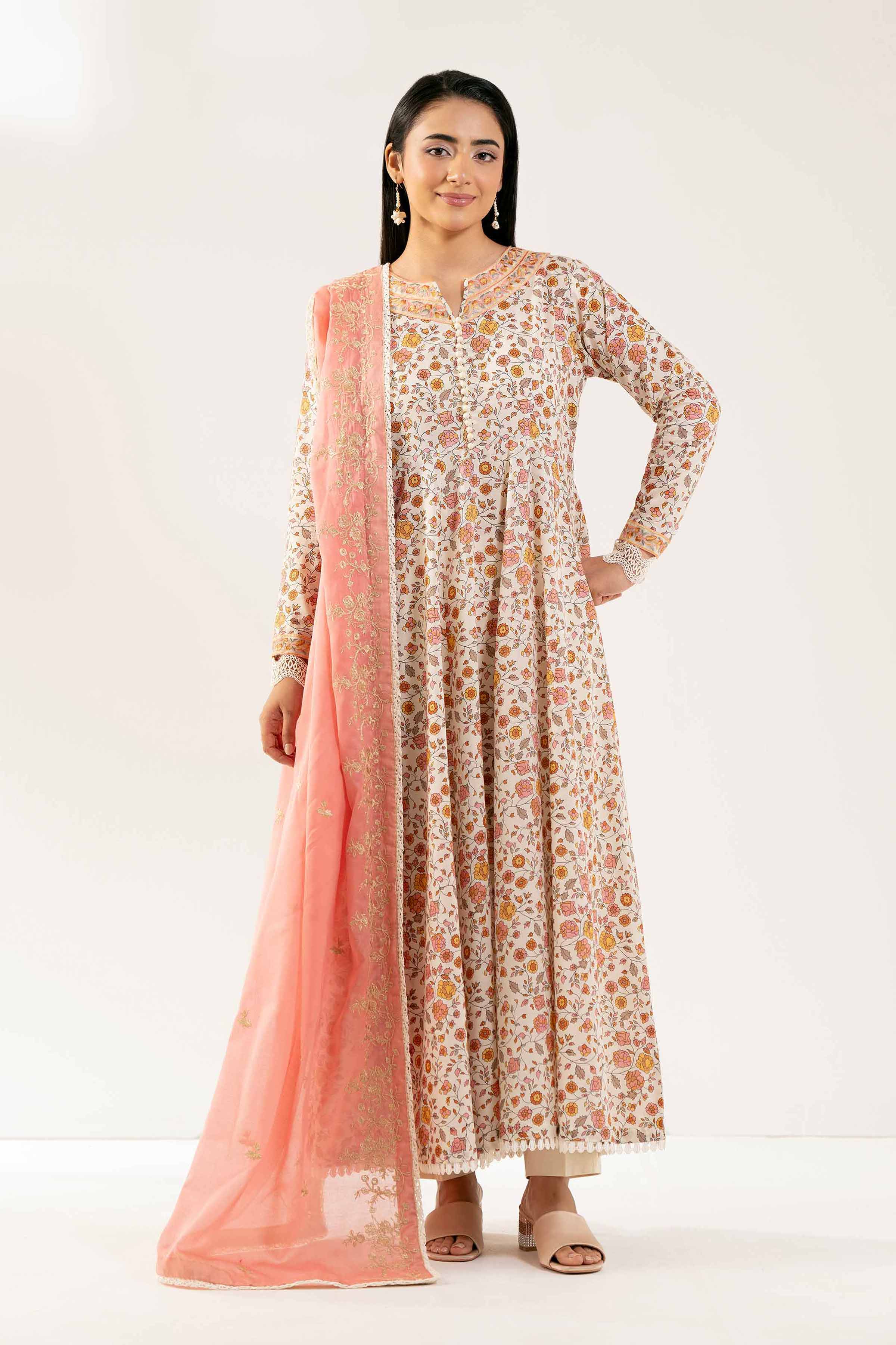 3 Piece - Printed Embroidered Suit - 42502129