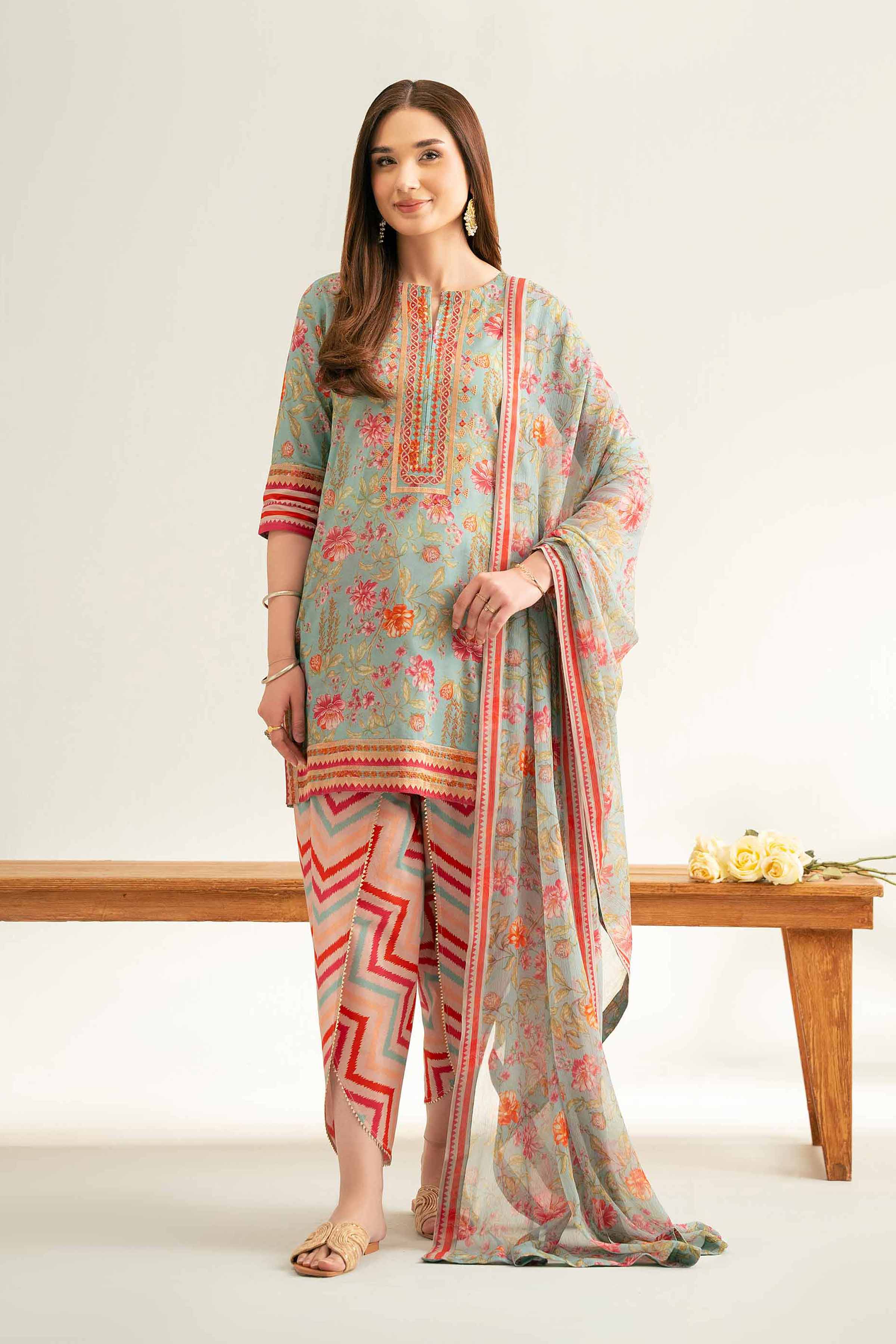 3 Piece - Printed Embroidered Suit - 42519401