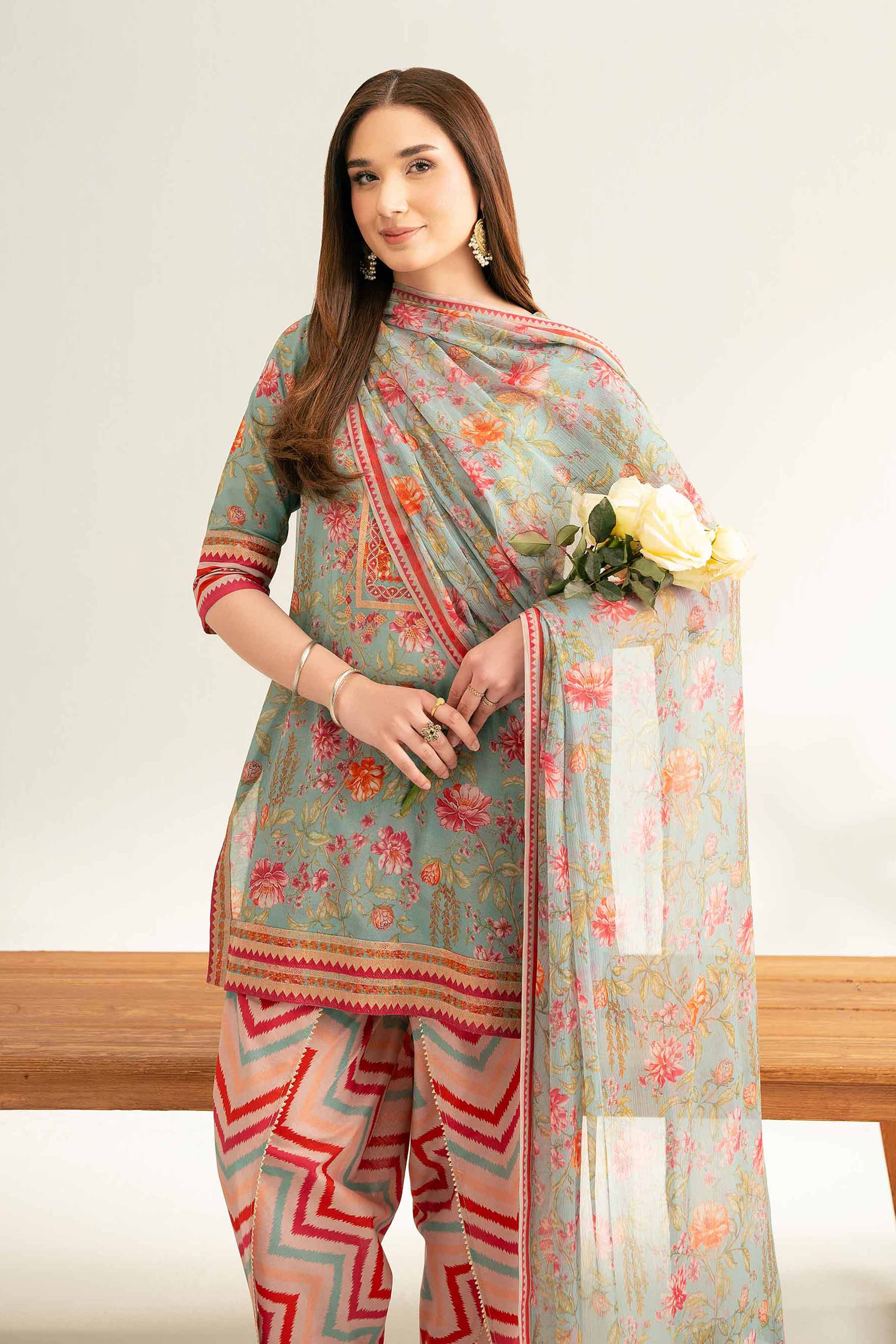 3 Piece - Printed Embroidered Suit - 42519401