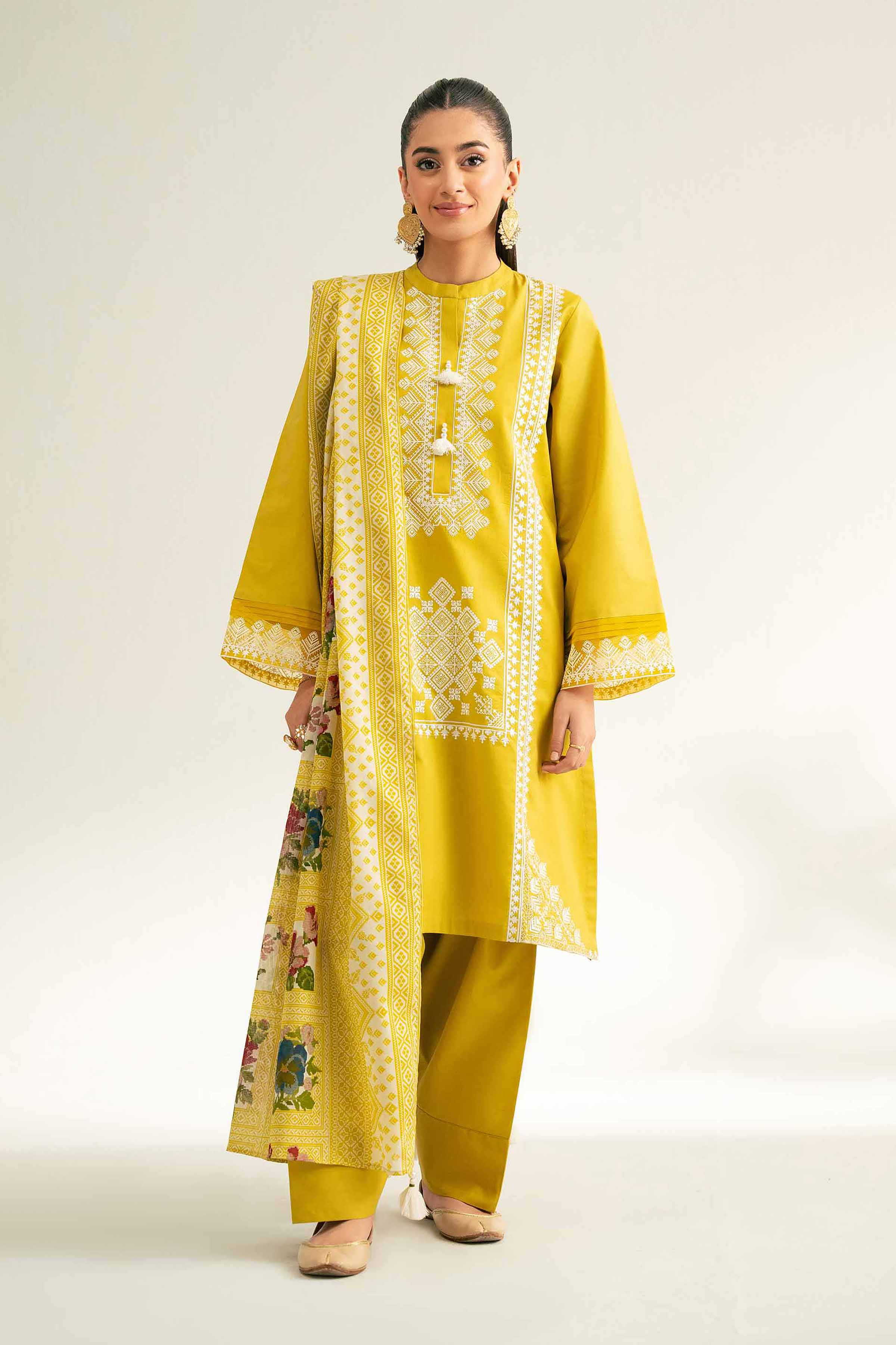 3 Piece - Printed Embroidered Suit - 42501649