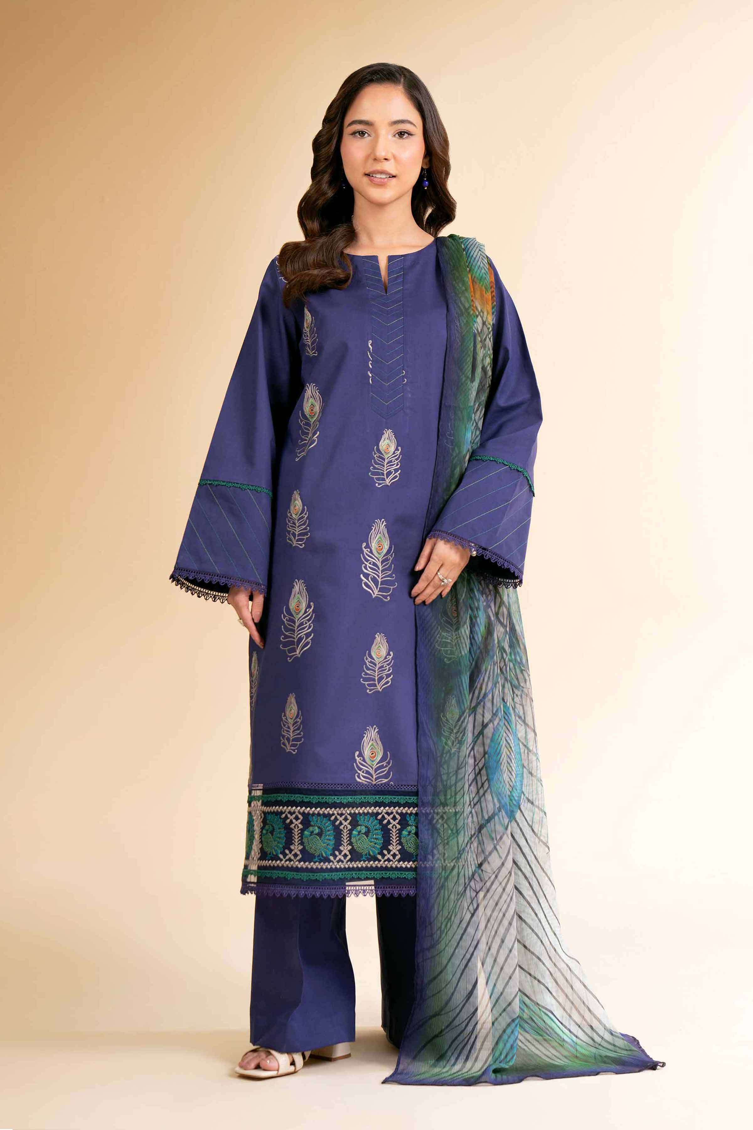 3 Piece - Digital Printed Embroidered Suit - 42501609