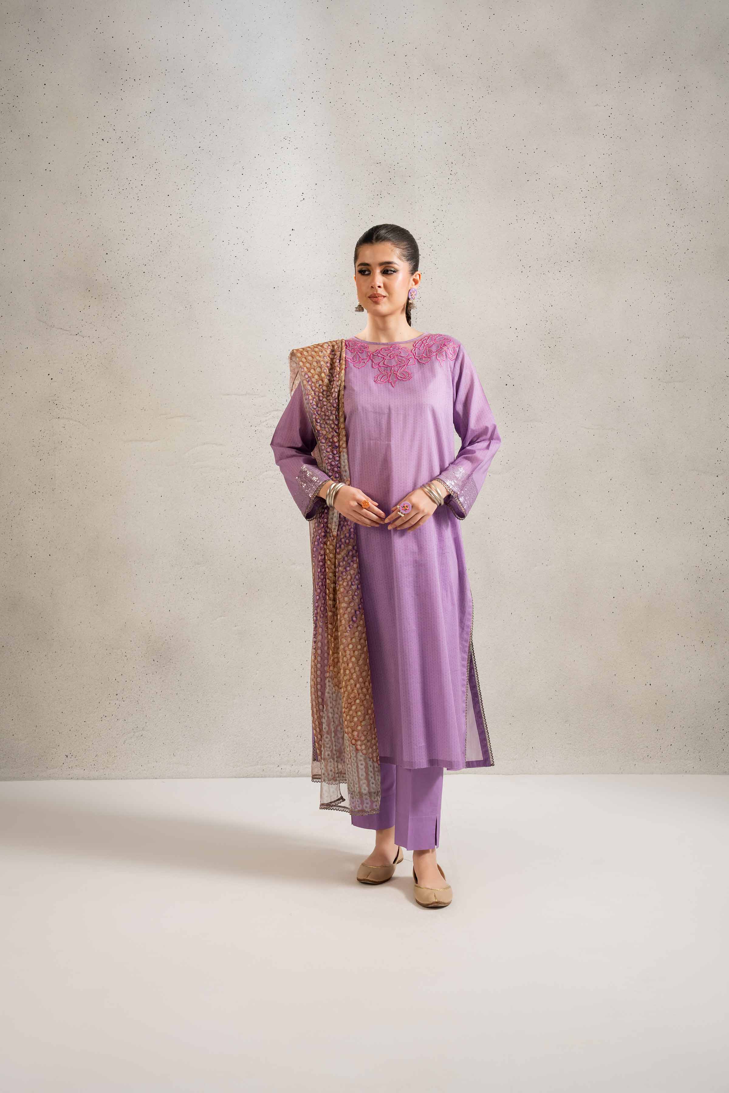 3 Piece - Printed Embroidered Suit - PE25-173