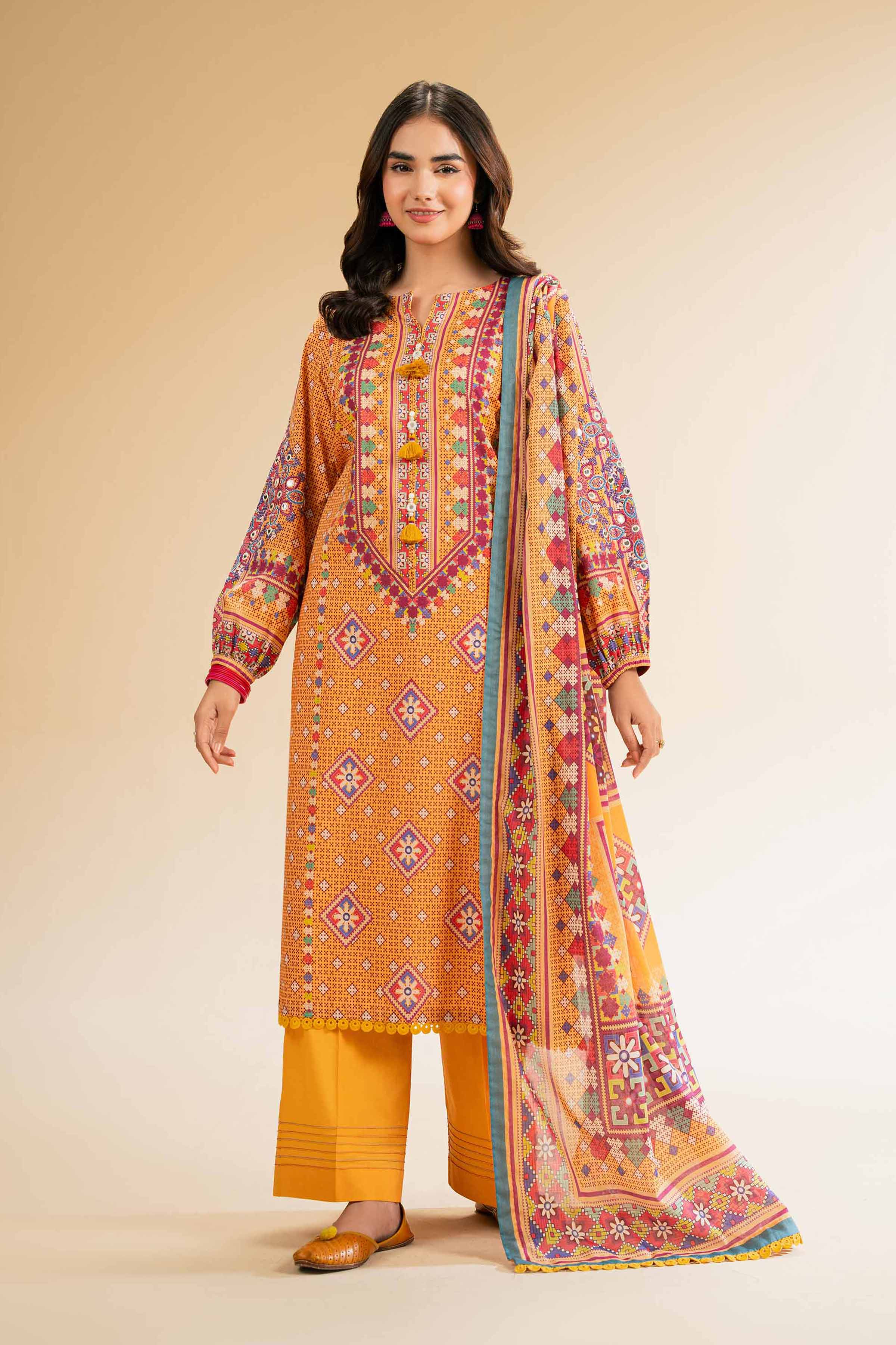 3 Piece - Digital Printed Embroidered Suit - 42501434