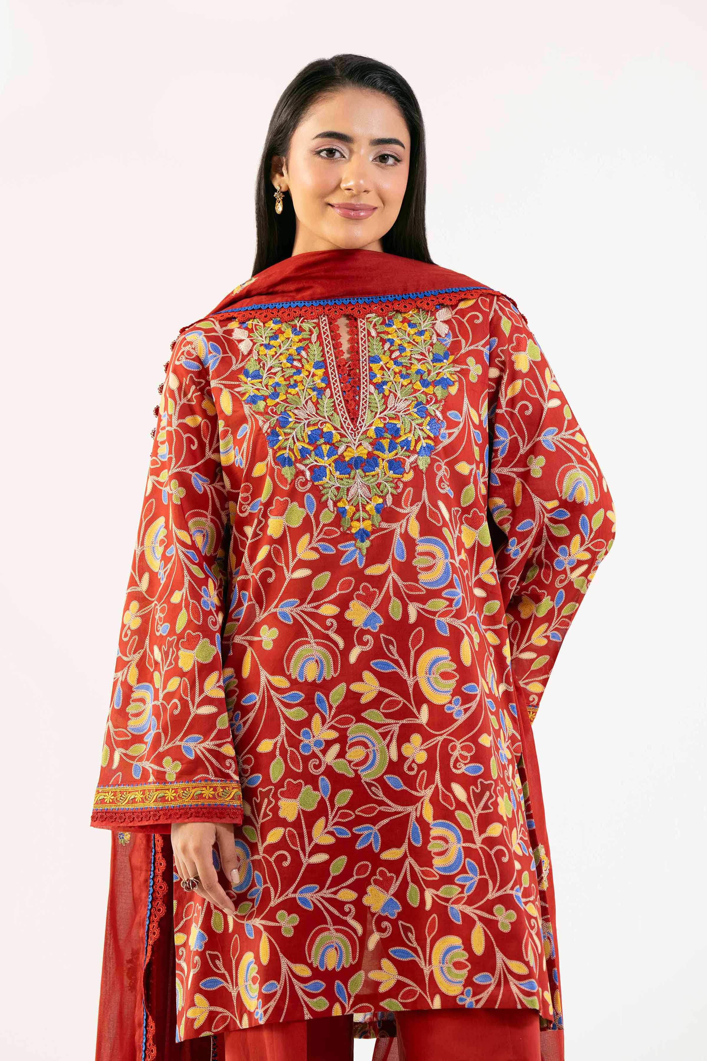 3 Piece - Printed Embroidered Suit - 42502131