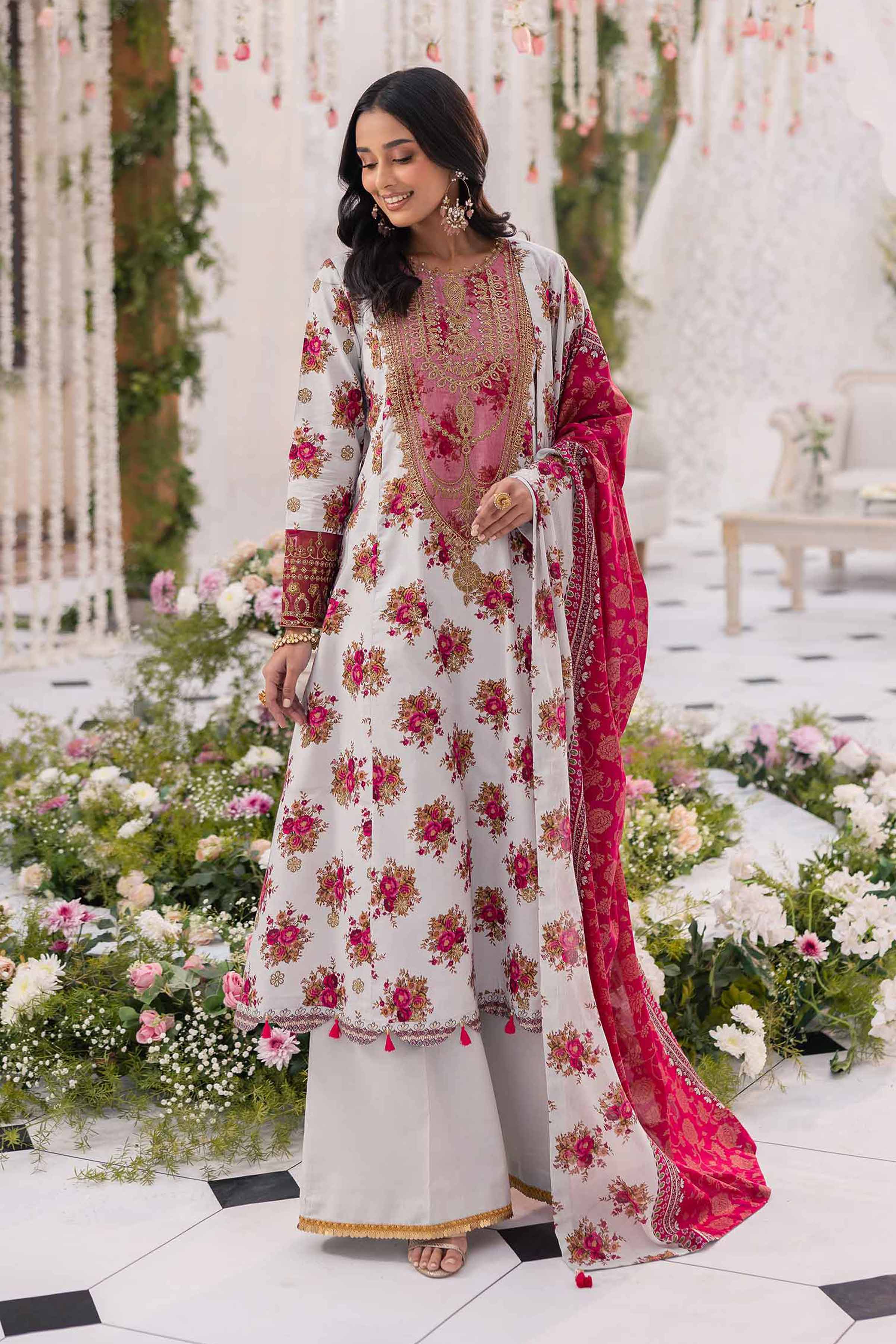 3 Piece - Gold Printed Embroidered Suit - 42501422