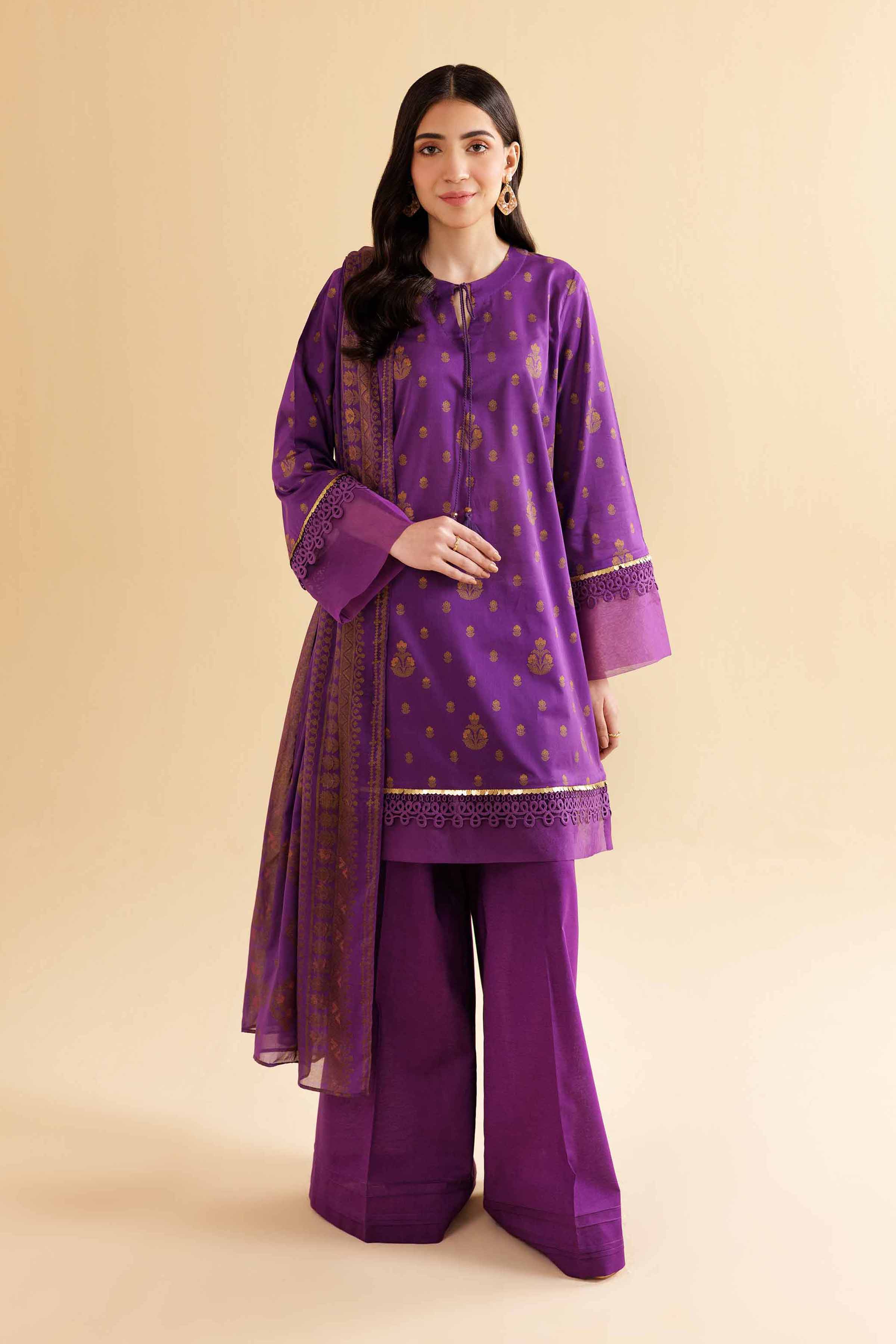 3 Piece - Gold Paste Printed Loose Fabric - 42503093