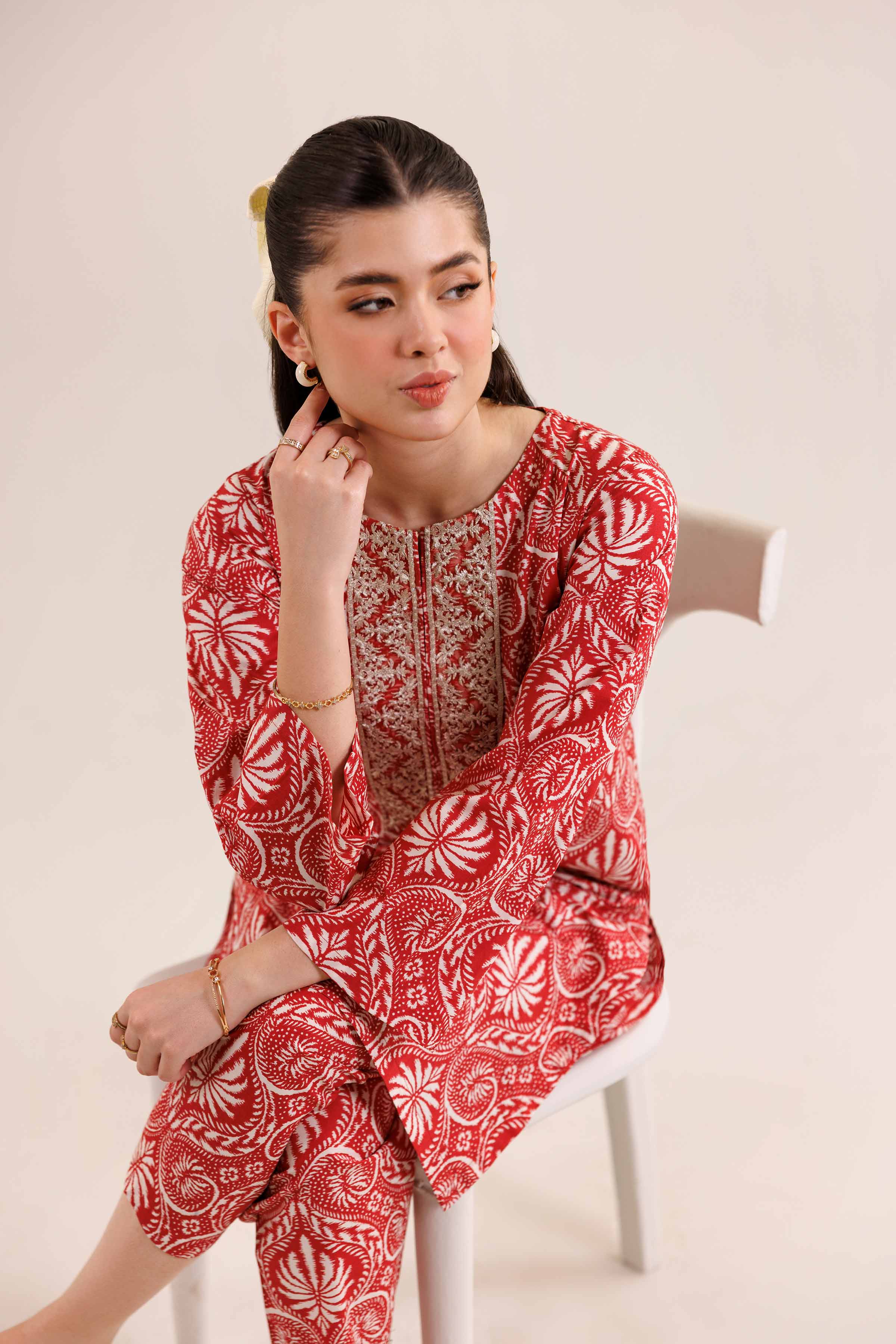 2 Piece - Printed Embroidered Suit - PE25-351