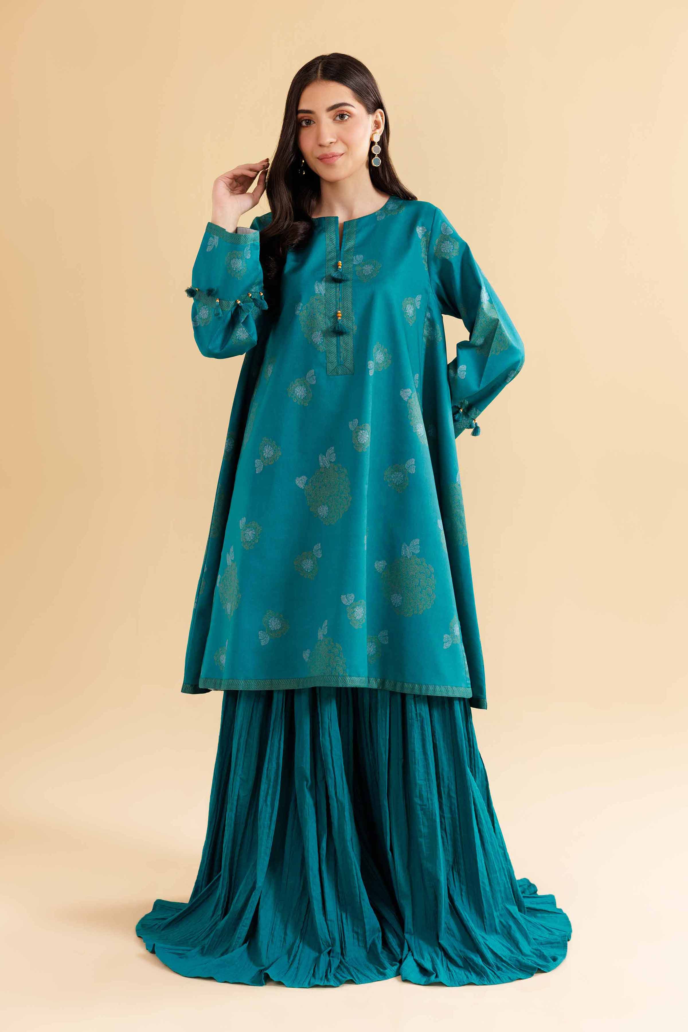 1 Piece - Gold & Silver Paste Printed Loose Fabric - 42503042
