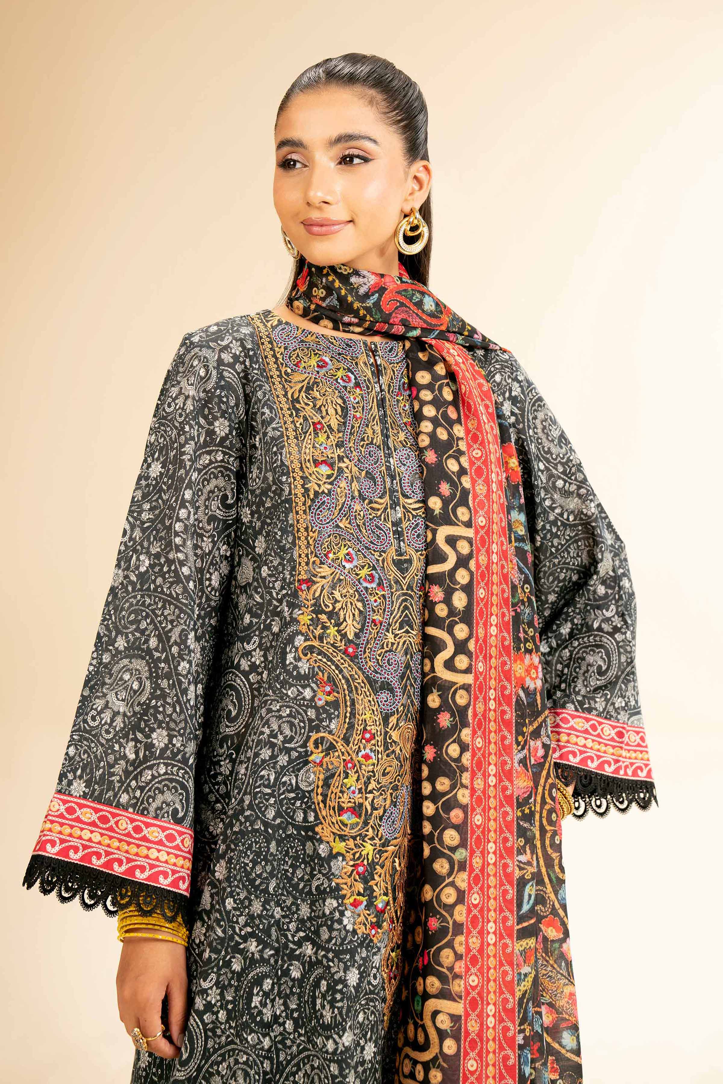 3 Piece - Printed Embroidered Suit - 42501308