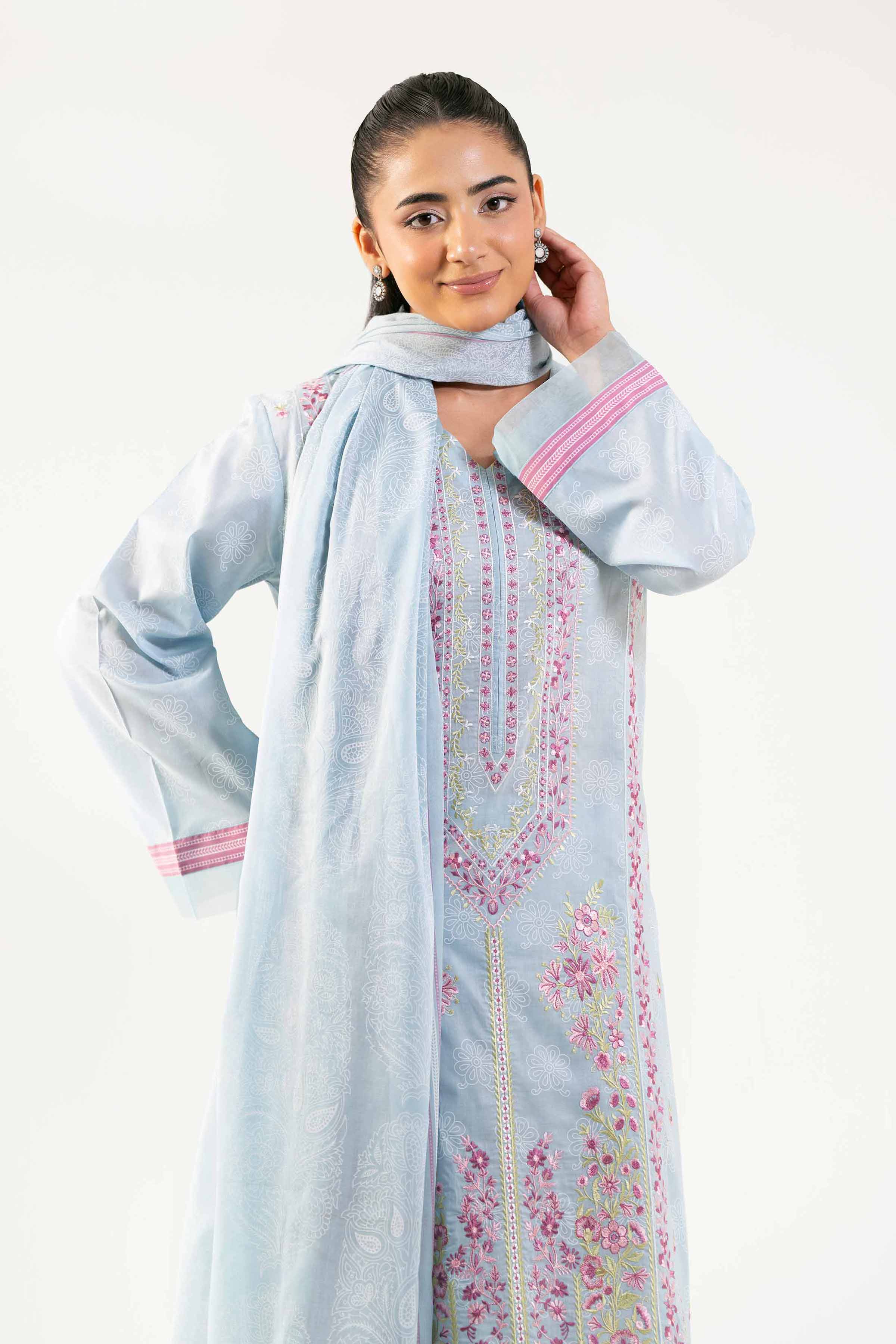 3 Piece -  Paste Printed Embroidered Suit - 42501814