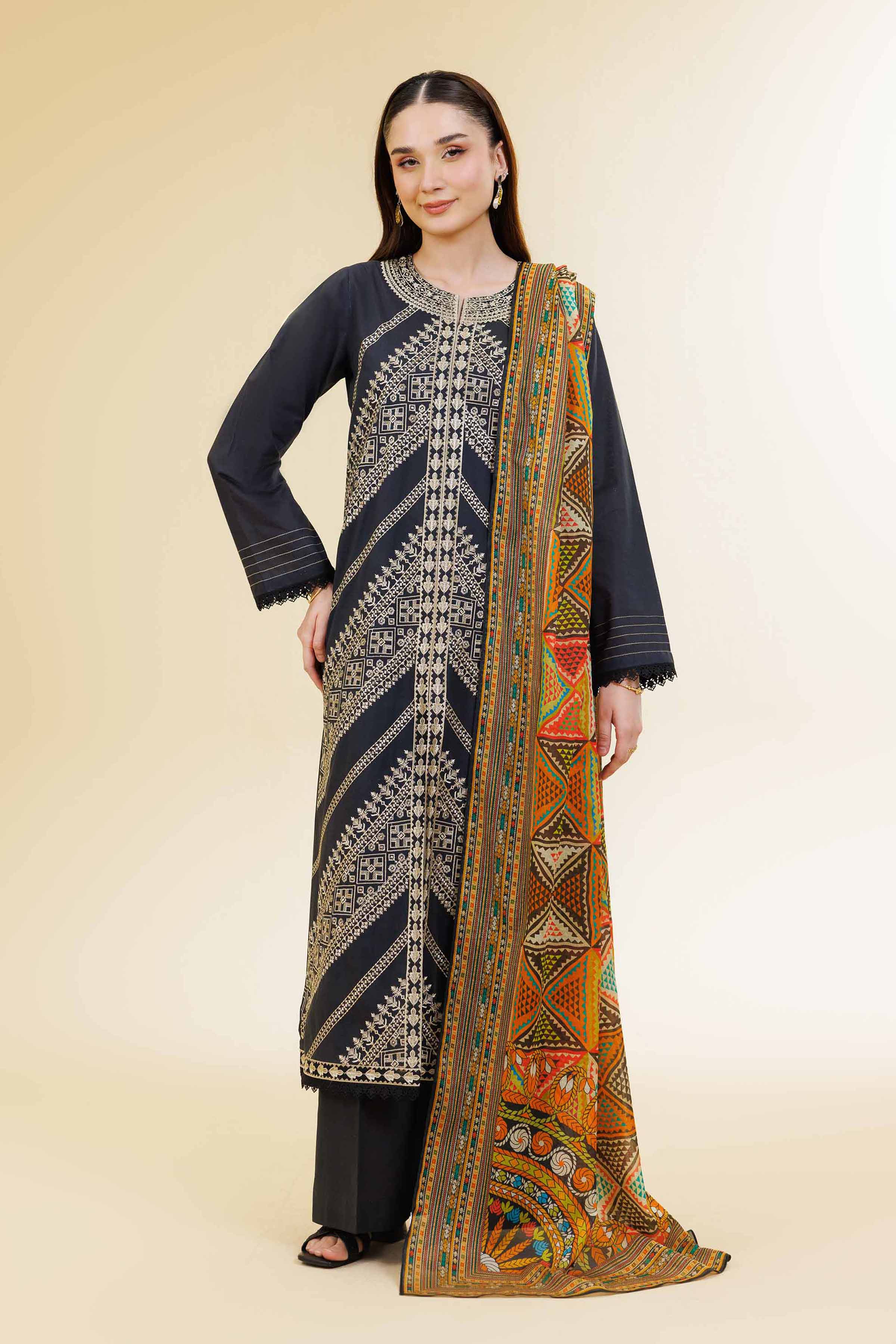 3 Piece - Digital Printed Embroidered Suit - 42501579