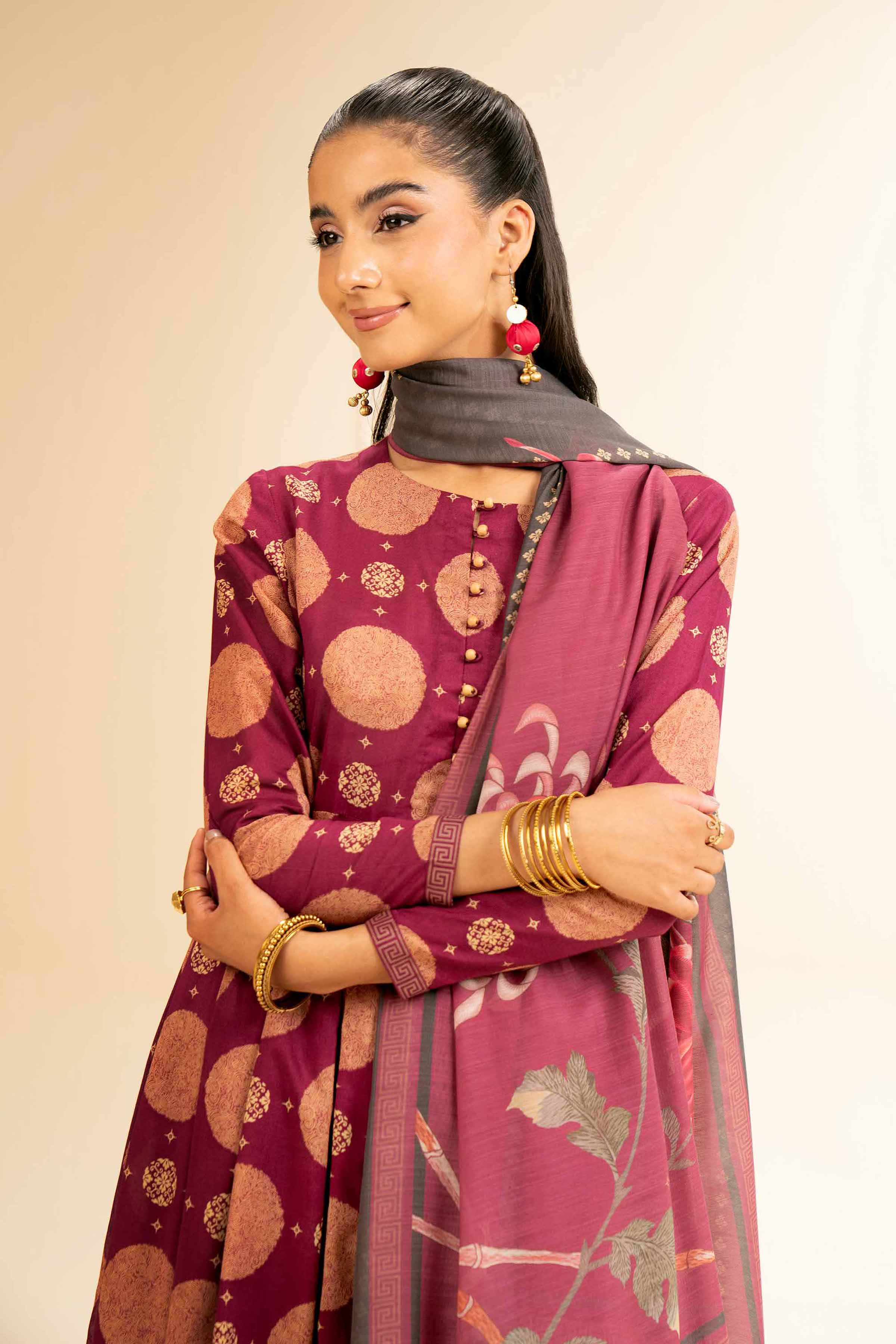 3 Piece - Printed Embroidered Suit - 42501315