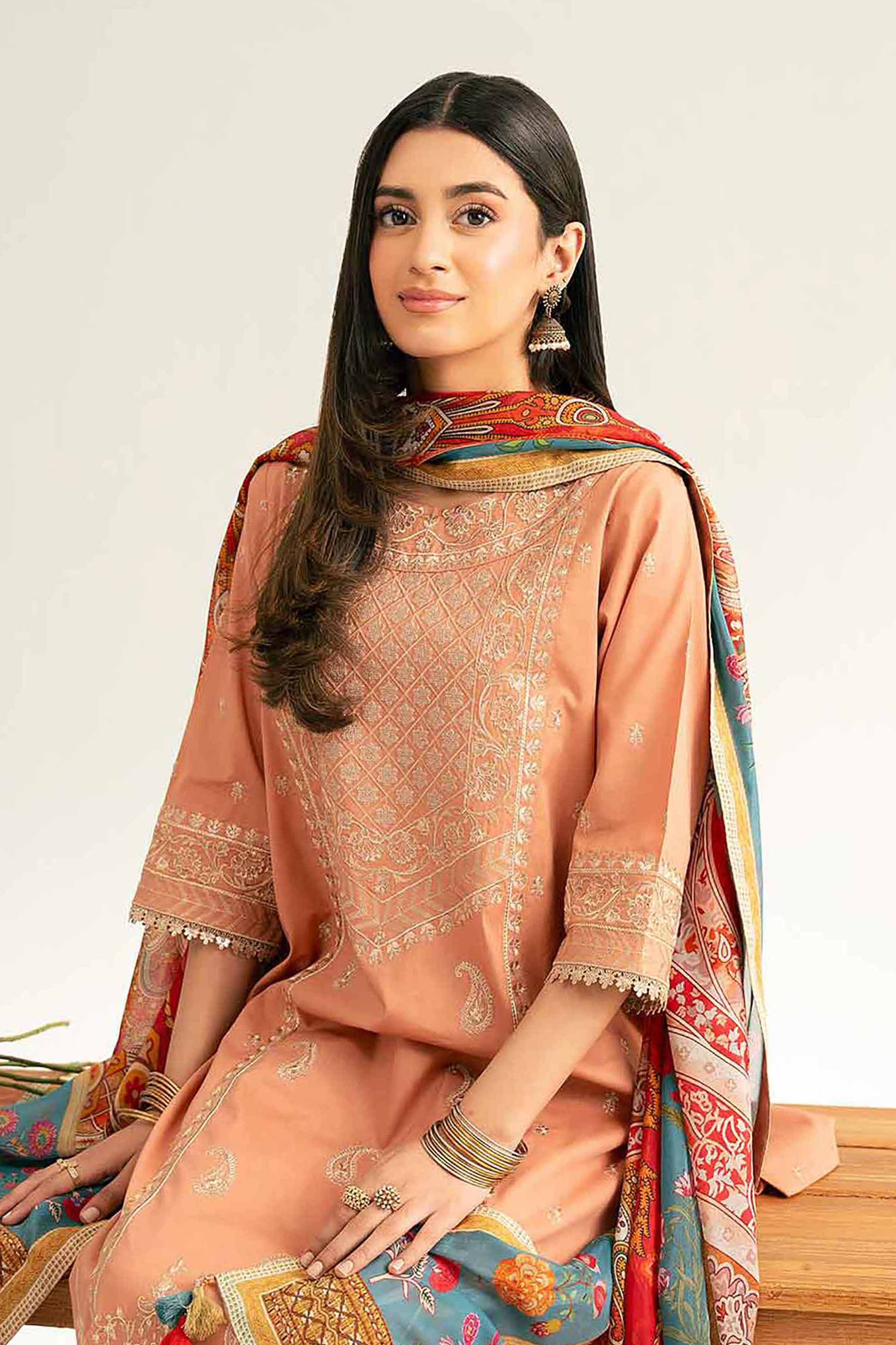 3 Piece - Printed Embroidered Suit - 42519171