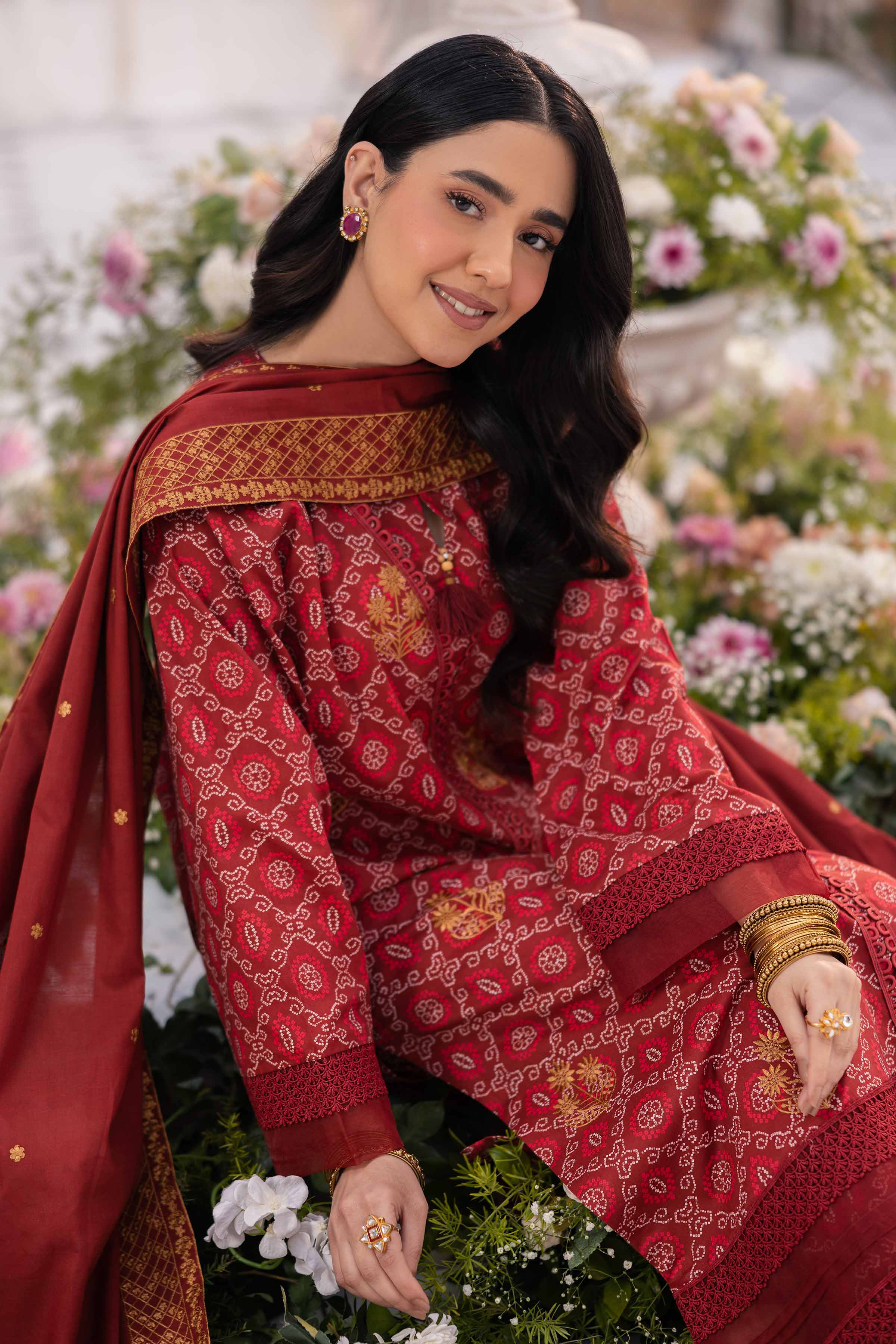 3 Piece - Printed Embroidered Suit - 42501363