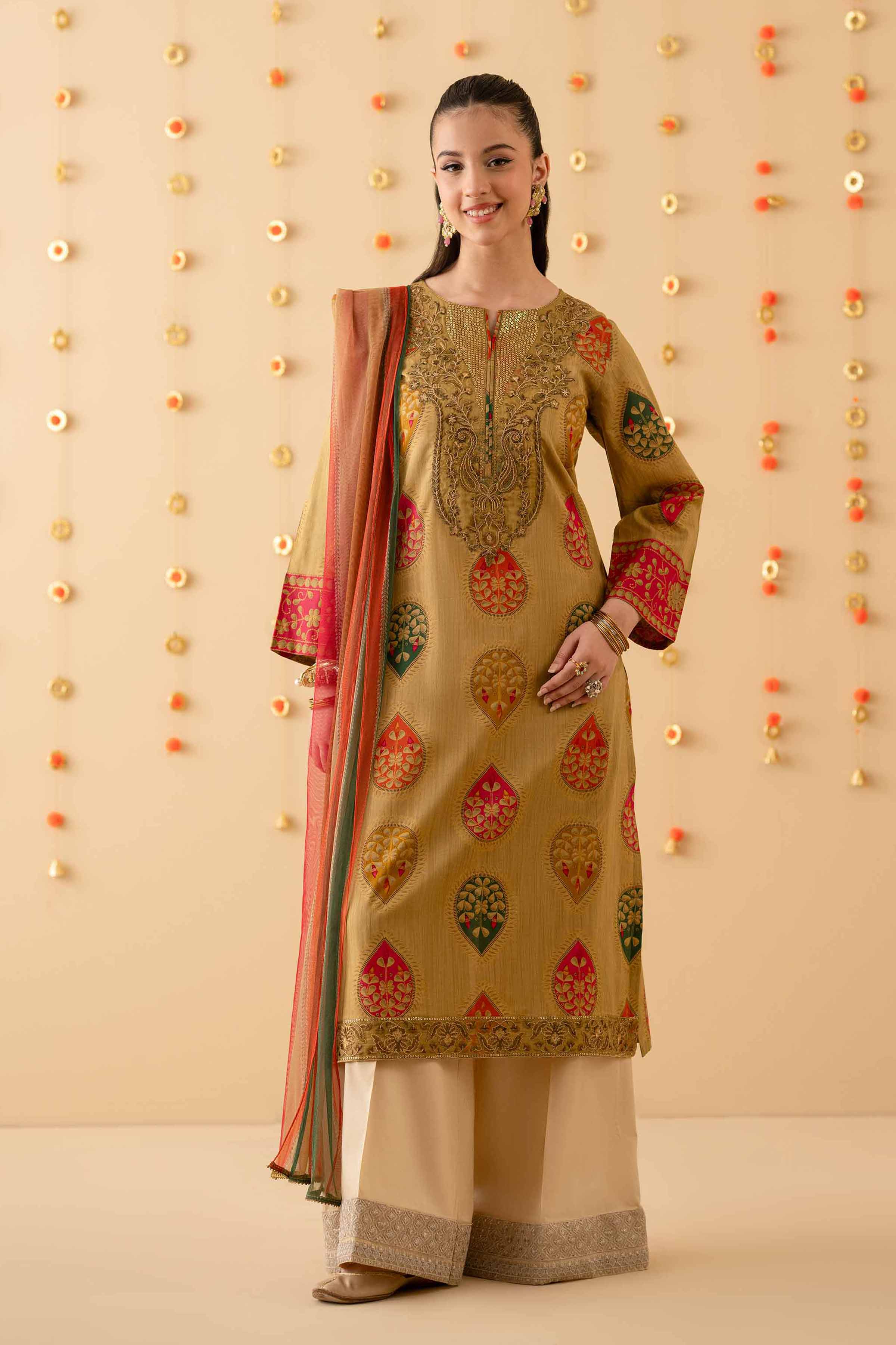 2 Piece - Printed Embroidered Suit - PE25-276