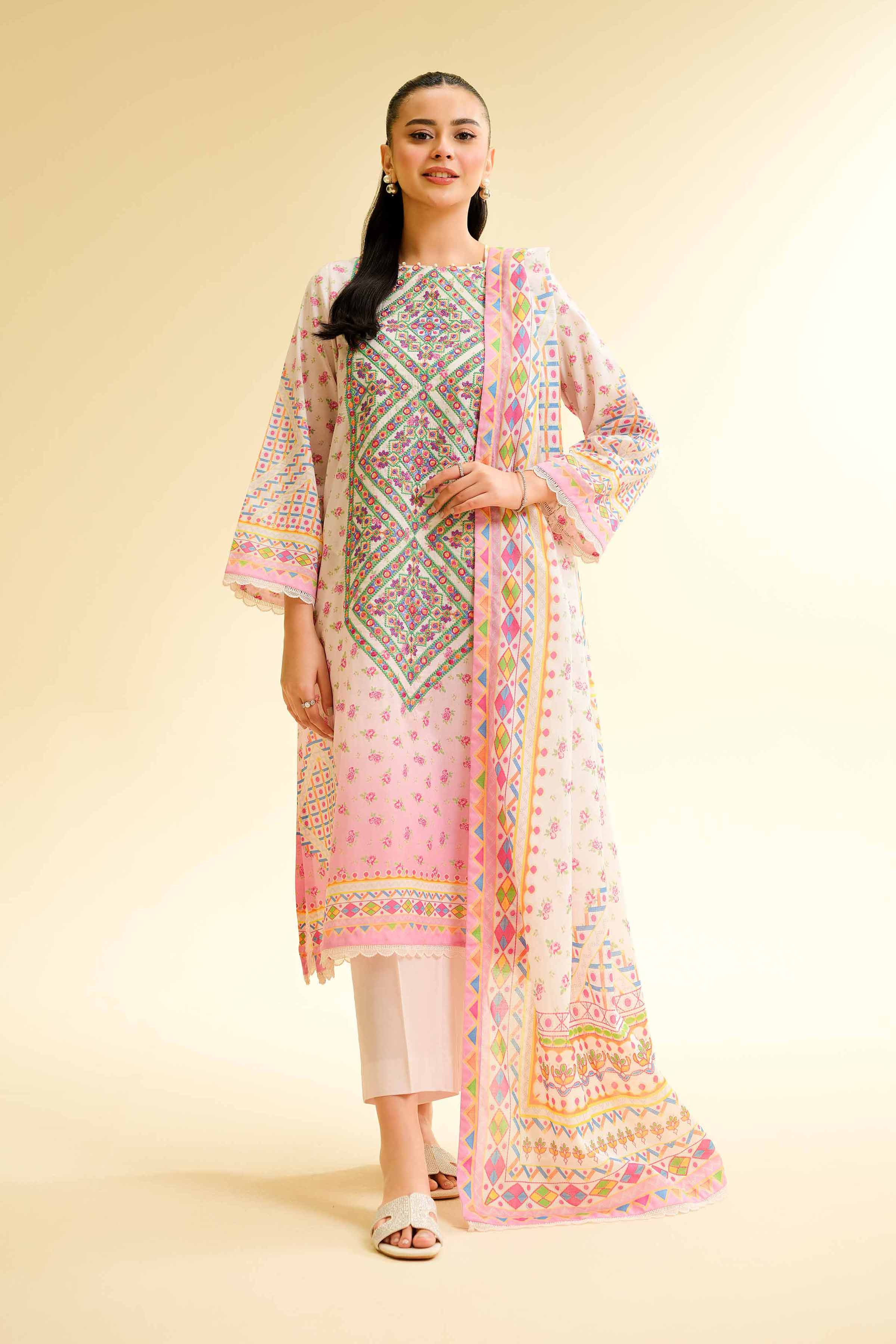 3 Piece - Digital Printed Embroidered Suit - 42501430