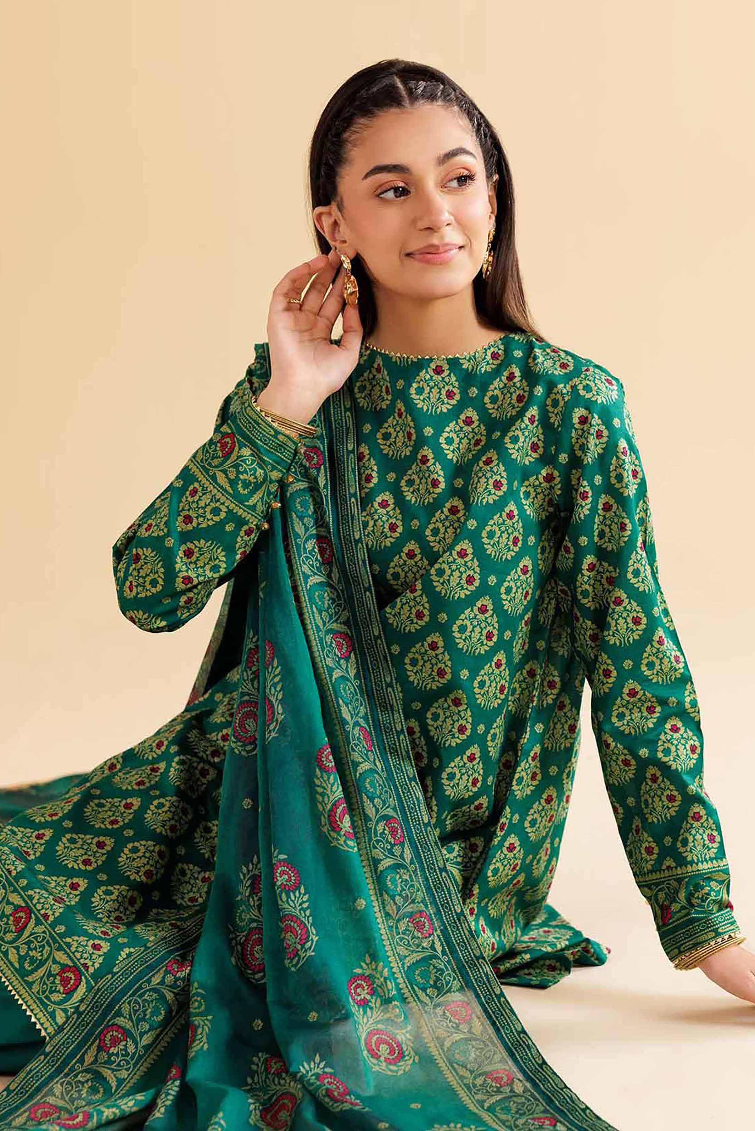 3 Piece - Gold Paste Printed Loose Fabric - 42503095