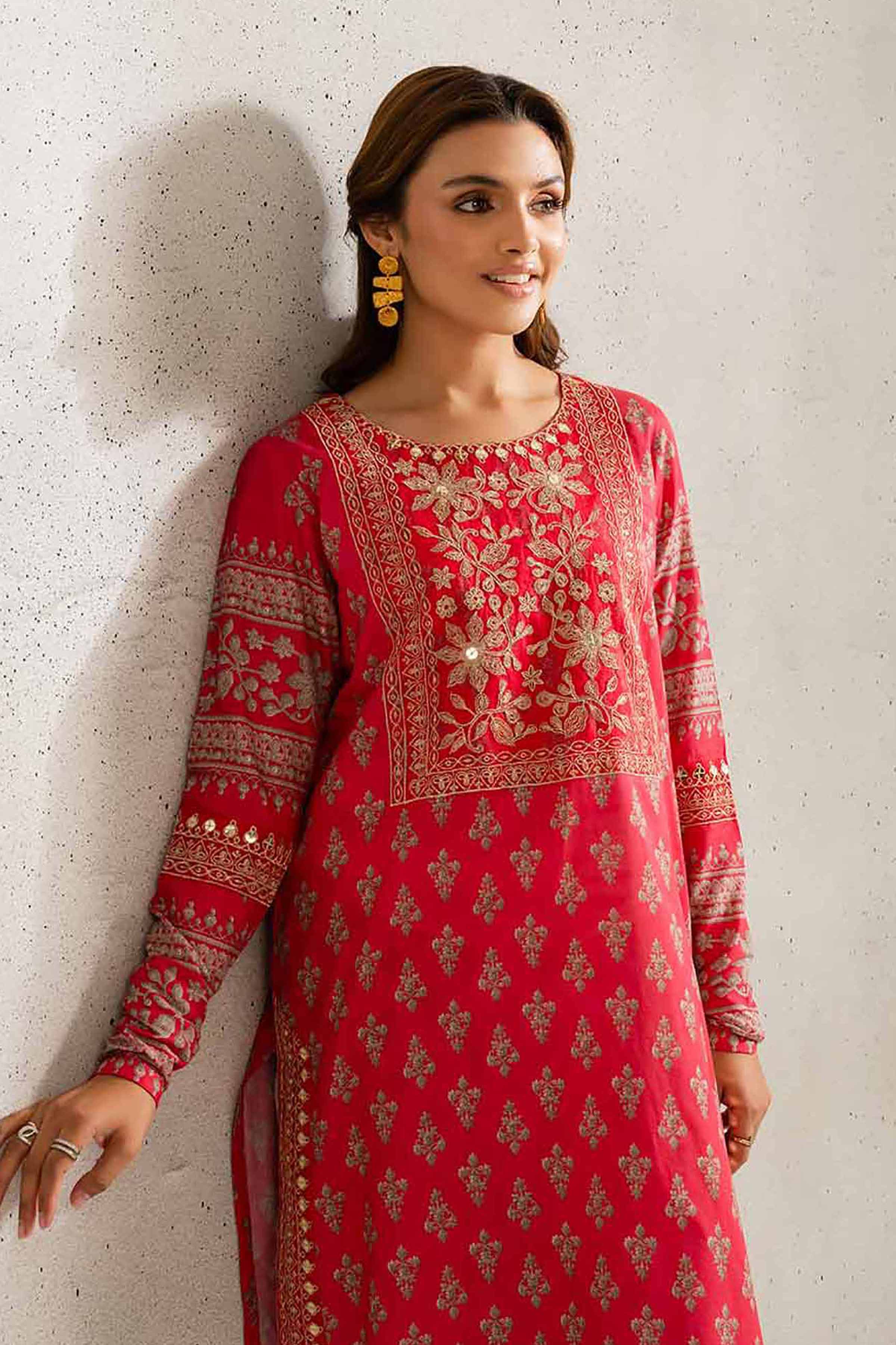 2 Piece - Printed Embroidered Suit - PE25-124