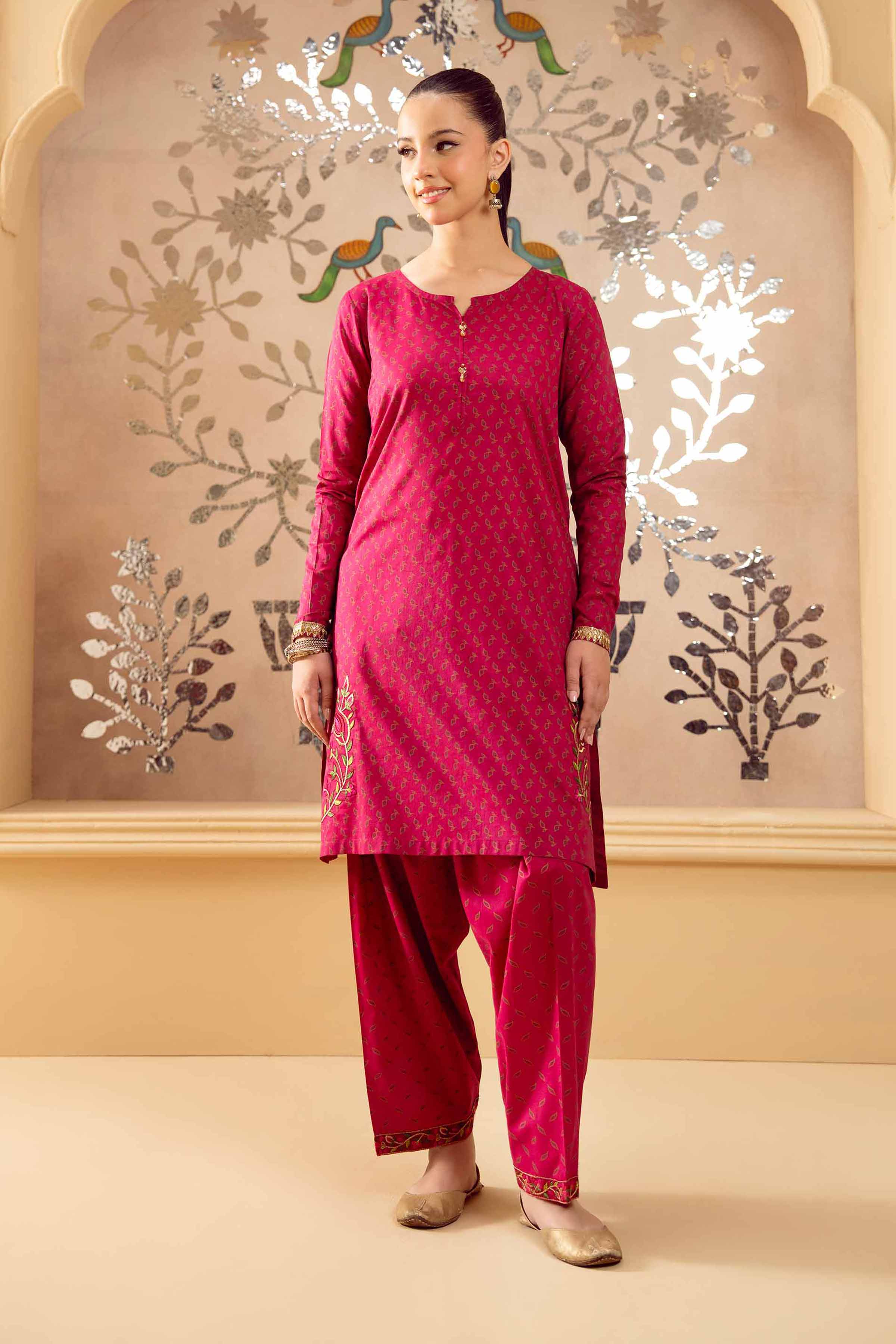 2 Piece - Printed Embroidered Suit - PE25-347