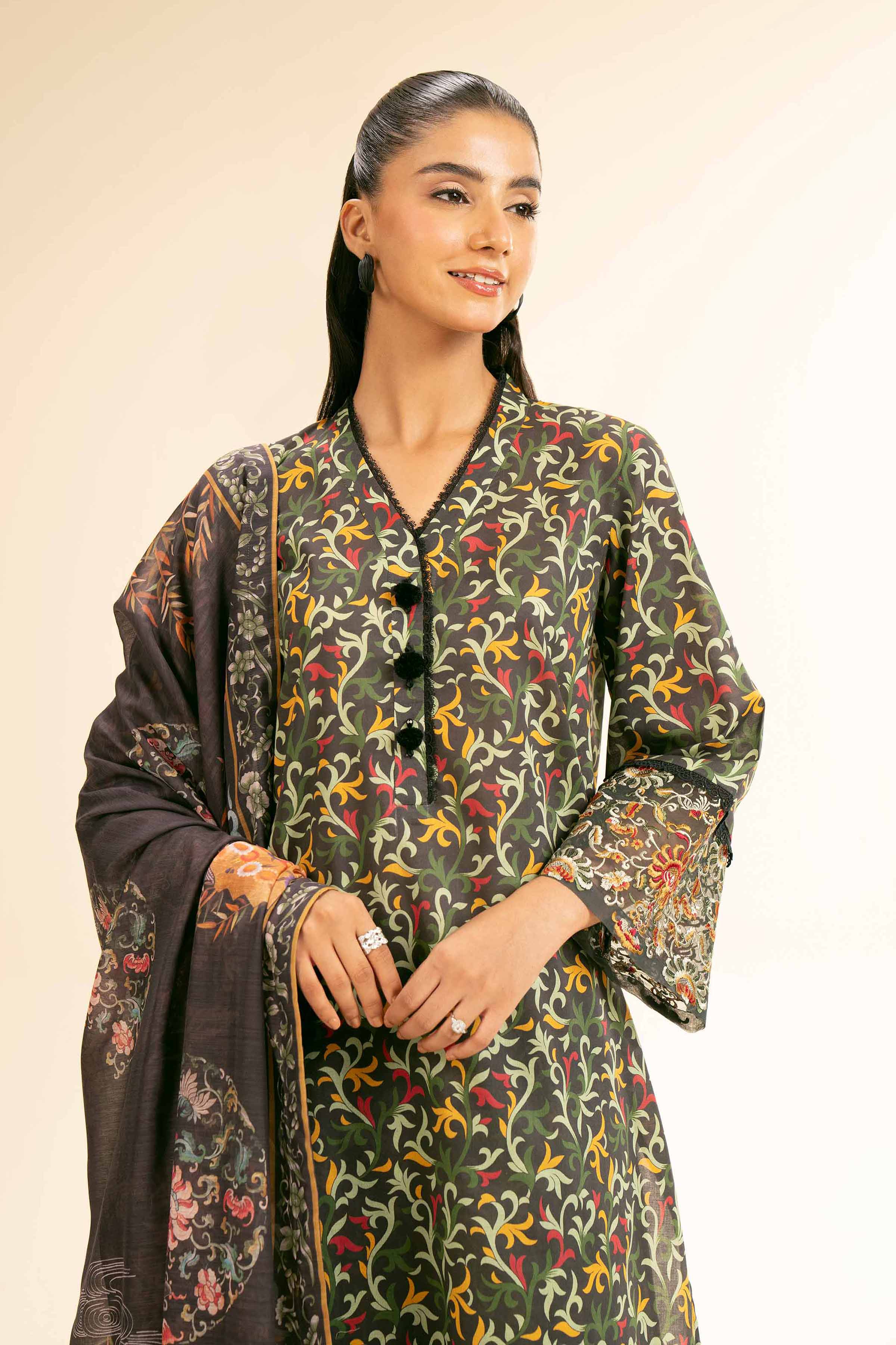 3 Piece - Printed Embroidered Suit - 42501314