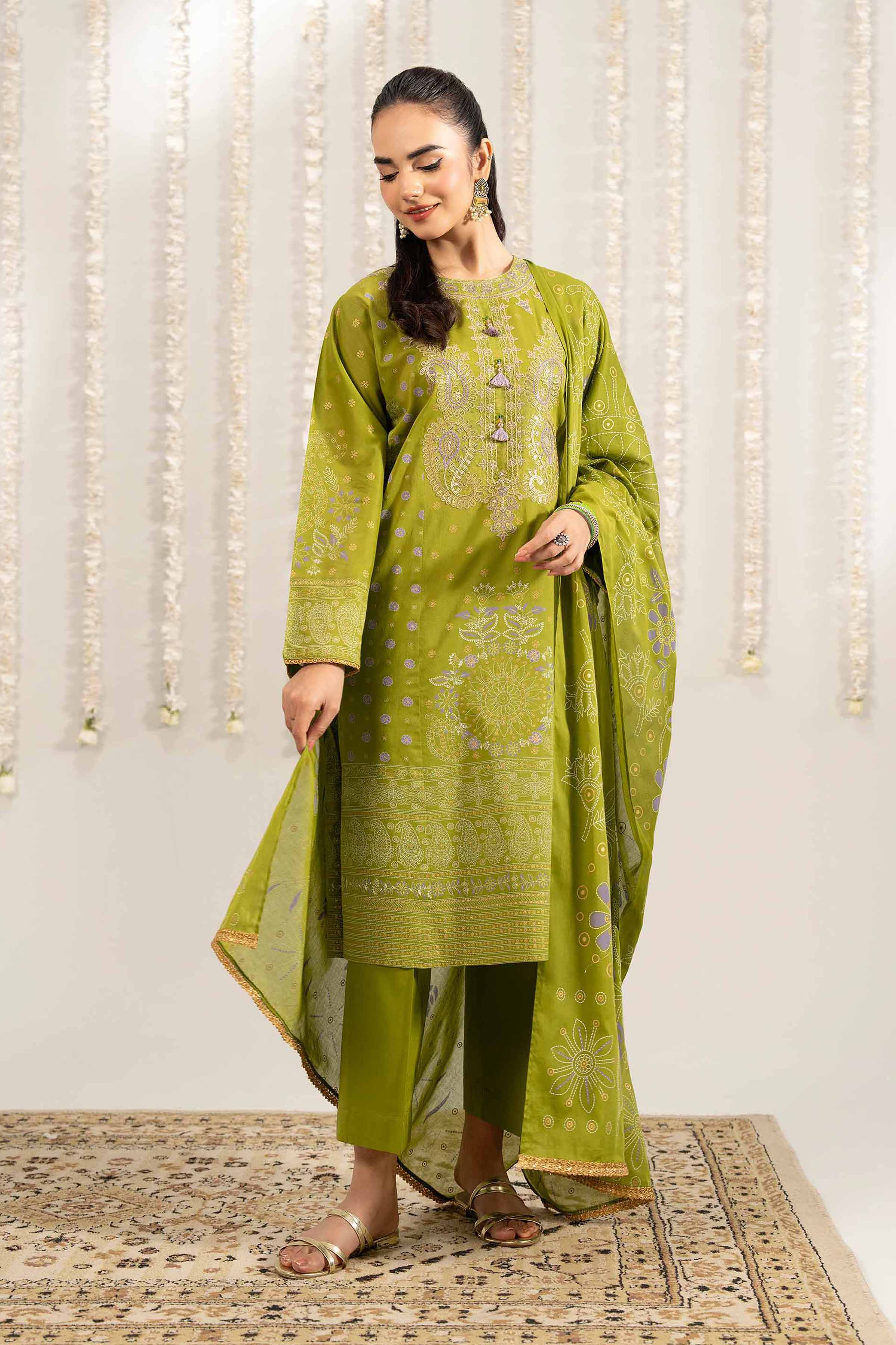 3 Piece - Printed Embroidered Suit - PE25-494