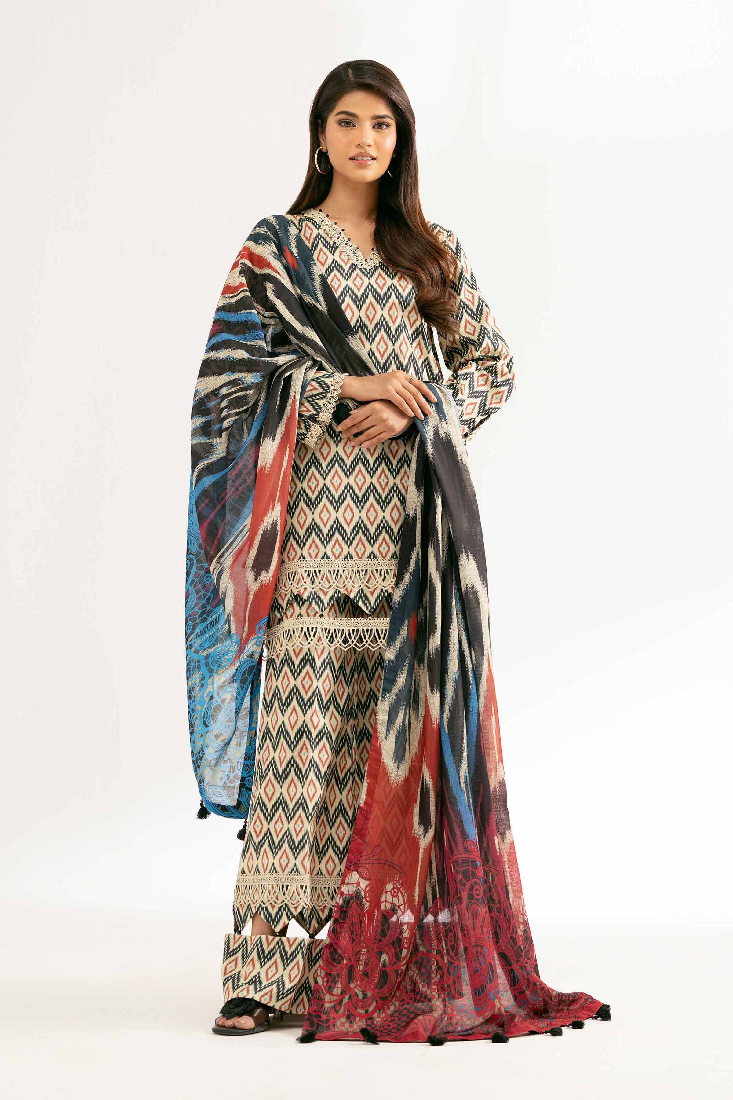 3 Piece - Digital Printed Embroidered Suit - 42501619