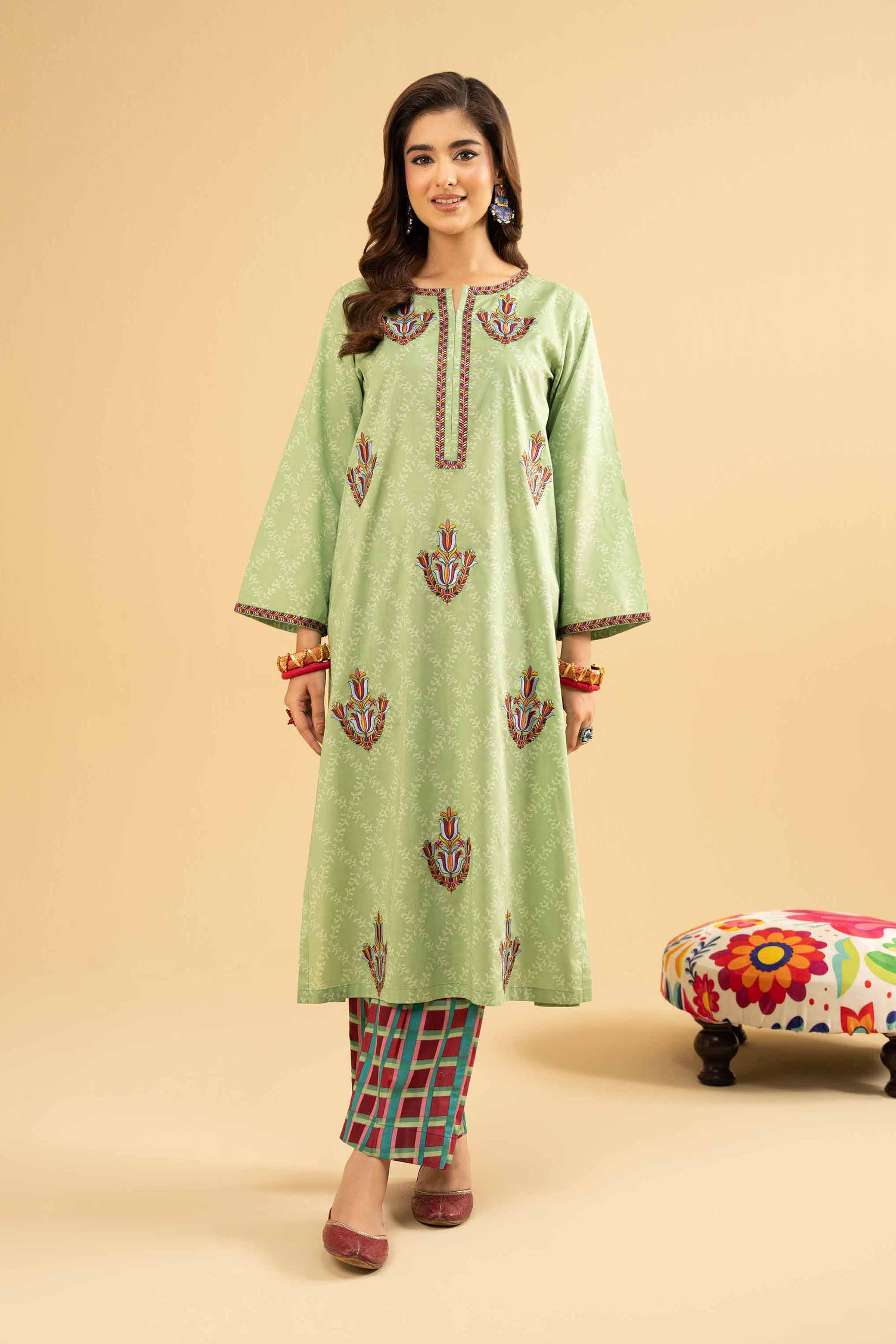 2 Piece - Printed Embroidered Suit - PE25-486