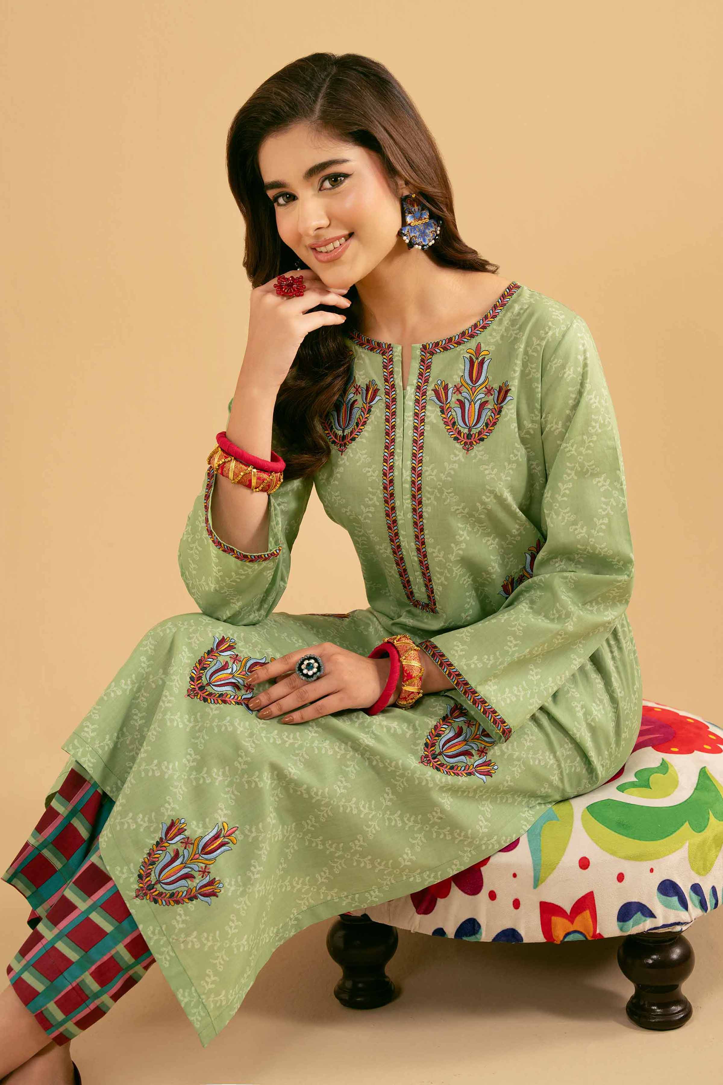 2 Piece - Printed Embroidered Suit - PE25-486